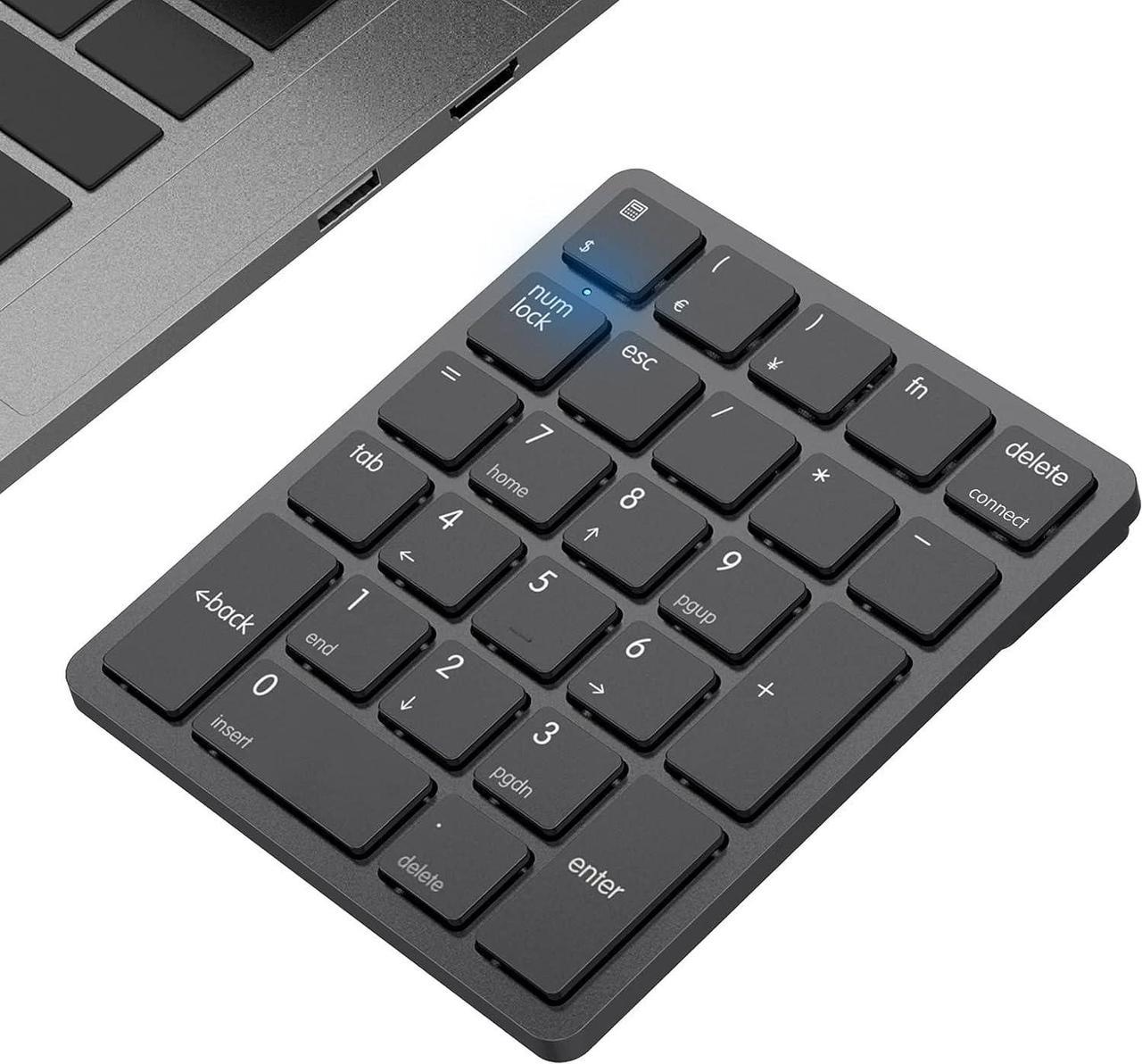 KEHIPI Bluetooth Number Pad Wireless Numeric Keypad Numpad 26 Keys Portable Mini Financial Accounting Rechargeable Numeric Pad for Laptop Desktop, PC, Surface Pro,Notebook (Black)