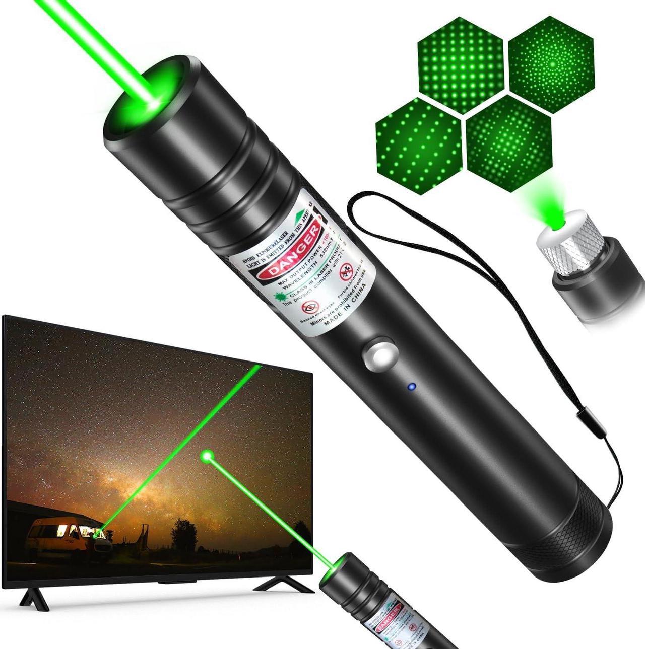 KEHIPI Rechargeable Green Laser Pointer high Power, Long Range Laser Beam Pen, Strong Laser Pointer for TV LED LCD Screen, Green Laser Light for Dogs Cats Outdoor Hunting Meeting Teaching-Black