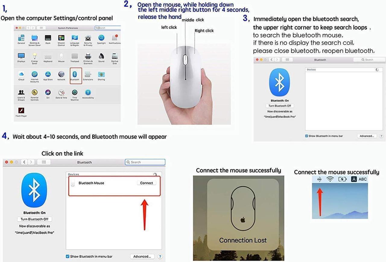 Alt view image 6 of 7 - KEHIPI Rechargeable Wireless Mouse for MacBook Pro/ Air,Bluetooth Mouse for Laptop/PC/Mac/iPad pro/Computer rose gold