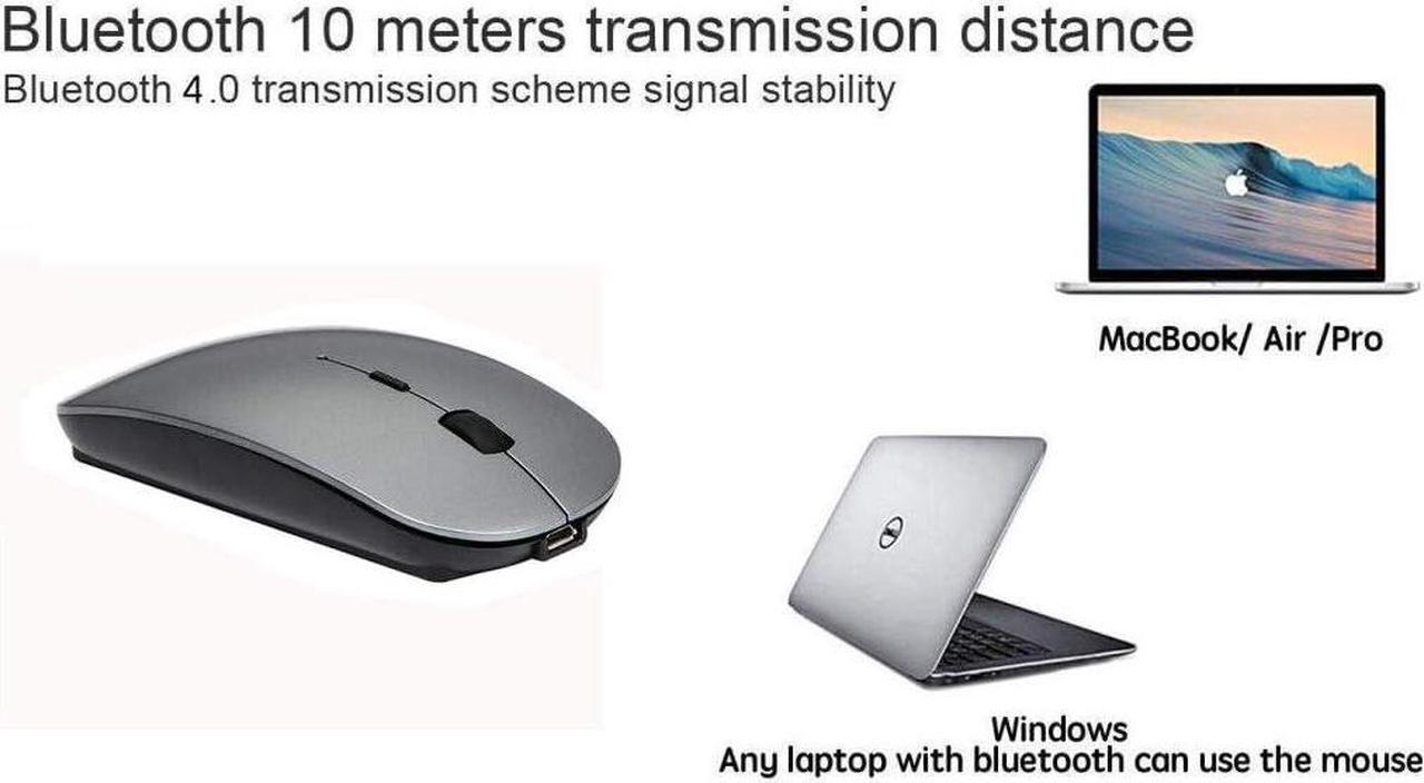 Alt view image 3 of 4 - KEHIPI Rechargeable Wireless Mouse for MacBook Pro/ Air,Bluetooth Mouse for Laptop/PC/Mac/iPad pro/Computer Gray