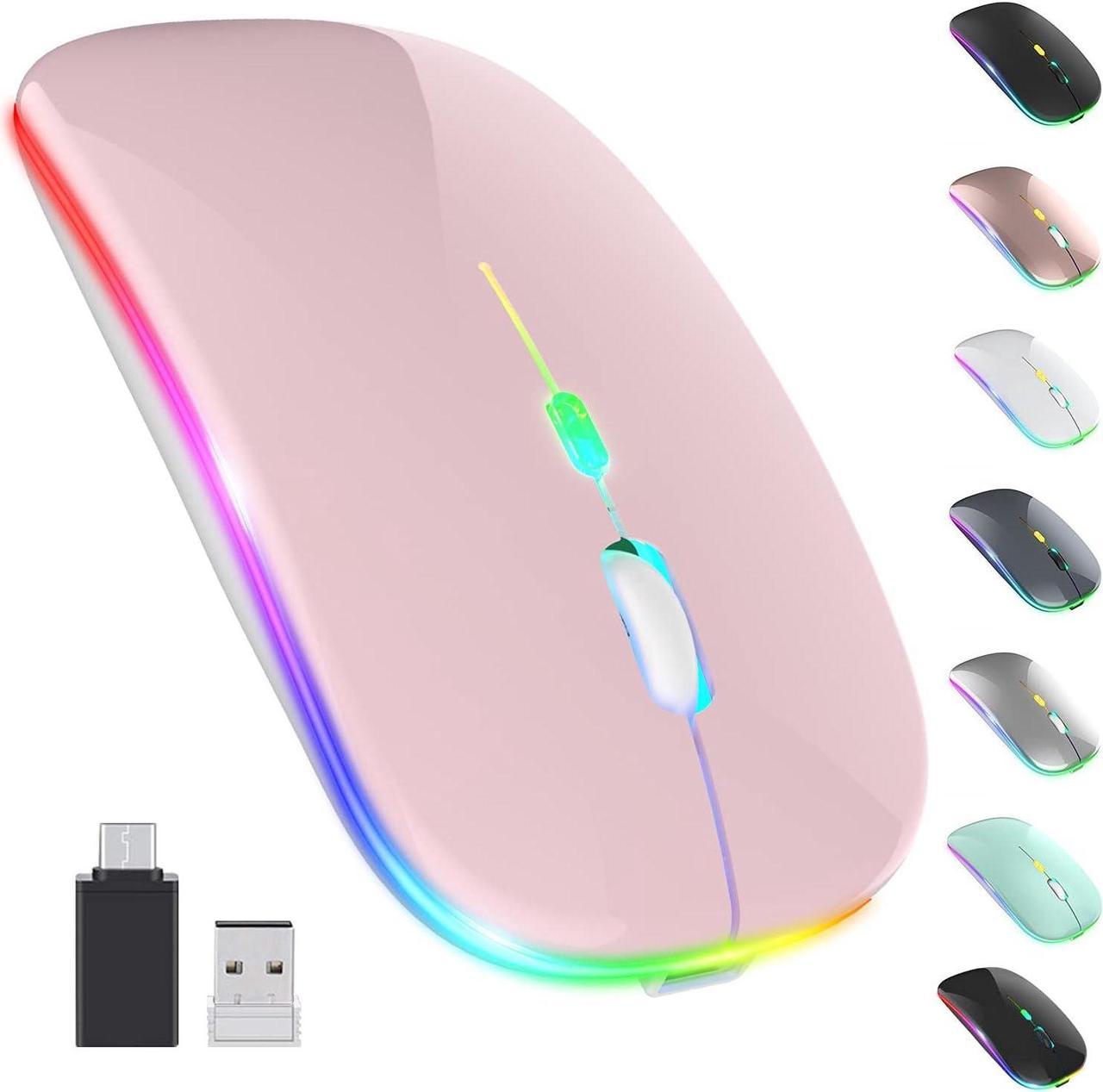 KEHIPIUpgrade LED Wireless Mouse, Slim Silent Mouse 2.4G Portable Mobile Optical Office Mouse with USB & Type-c Receiver, 3 Adjustable DPI Levels for Notebook, PC, Laptop, Computer, MacBook -Pink