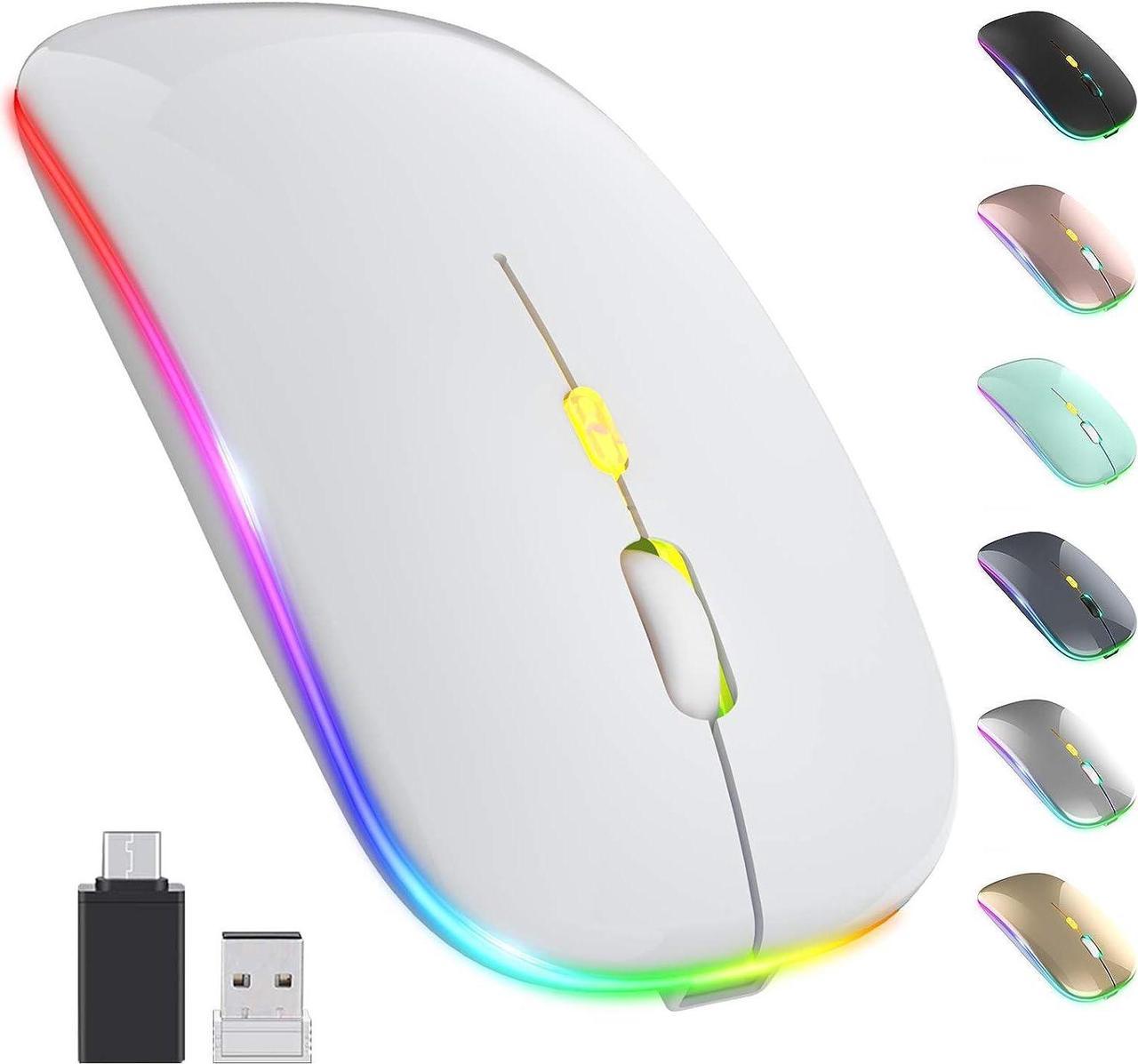 KEHIPI Upgrade LED Wireless Mouse, Slim Silent Mouse 2.4G Portable Mobile Optical Office Mouse with USB & Type-c Receiver, 3 Adjustable DPI Levels for Notebook, PC, Laptop, Computer, MacBook -White