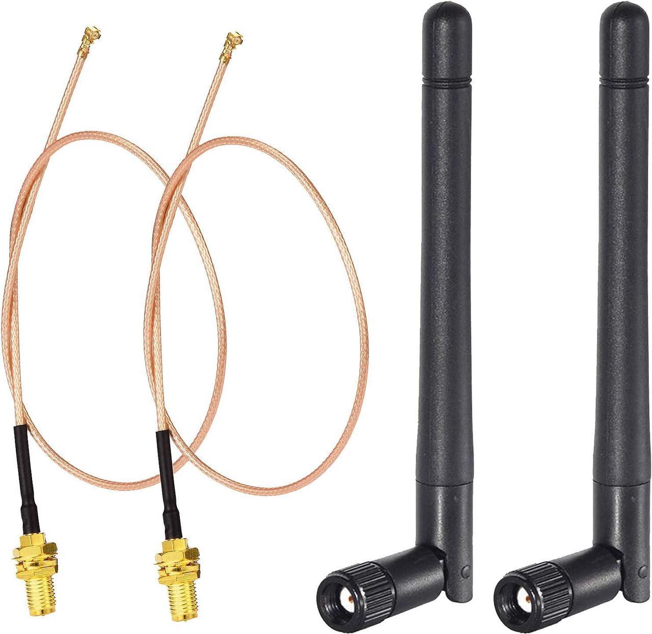 KEHIPI Dual Band WiFi Antenna 2.4GHz 5GHz 5.8GHz 3dBi MIMO RP-SMA Male (2-Pack) + 2 x 12 inch u.fl to Rp-SMA Cable for WiFi Router Wireless Mini PCI Express PCIE Network Card Adapter