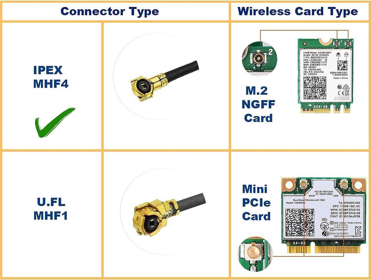 Alt view image 4 of 7 - KEHIPI 2.4GHz 5GHz Dual Band RP-SMA Male WiFi Antenna + IPEX MHF4 to RP-SMA Female Cable 9.8 inch 2-Pack for M.2 NGFF Network Card PC Desktop Computer