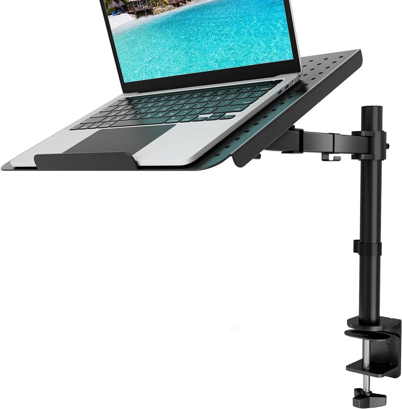 KEHIPI Laptop Tray Desk Mount for 1 Laptop Notebook up to 17 inch, Fully Adjustable, 22 lbs Capacity with Vented Cooling Platform Stand