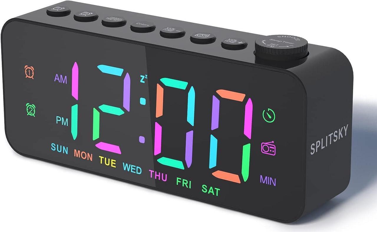 KEHIPI Digital Alarm Clock for Bedroom with FM Radio,8-Color Font Dimmer, USB A,C 2 Charging Ports, Timer, Dual Alarm,Large Number Bedside Alarm Clock,for Adults Kids Teens Heavy Sleepers.