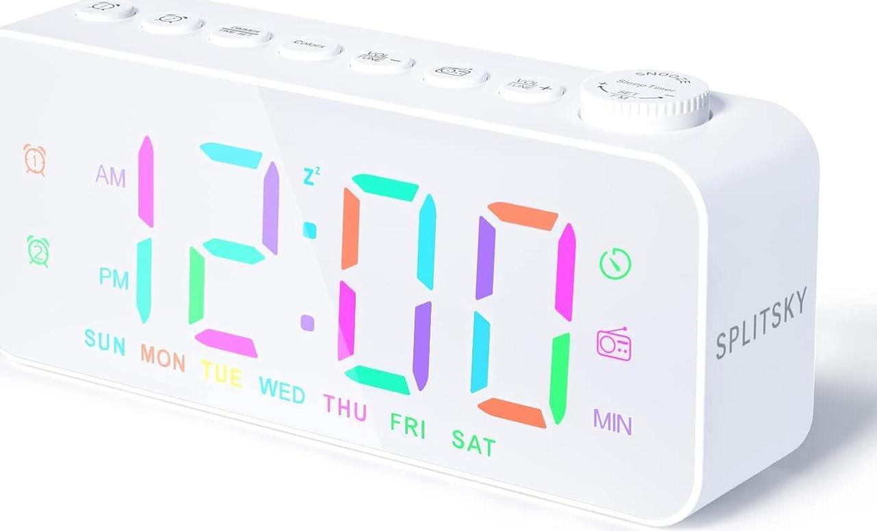 KEHIPI Alarm Clock Radio for Bedrooms, Digit Screen Small Bedside Clock, 8-Color Font Dimmer, USB A,C 2 Charging Ports, Sleep Timer,for Teens, Adults, Kids Heavy Sleepers