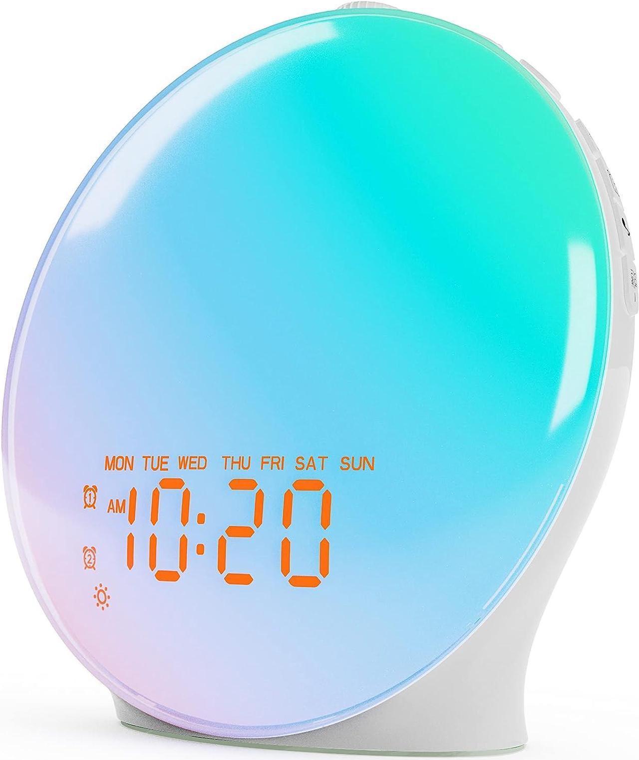 KEHIPI Wake Up Light Sunrise Alarm Clock for Kids, Heavy Sleepers, Bedroom, Upgraded Full Screen with Sunrise Simulation, Sleep Aid, Dual Alarms,FM Radio,Nightlight,14 Colors, 7 Sounds, Ideal for Gift