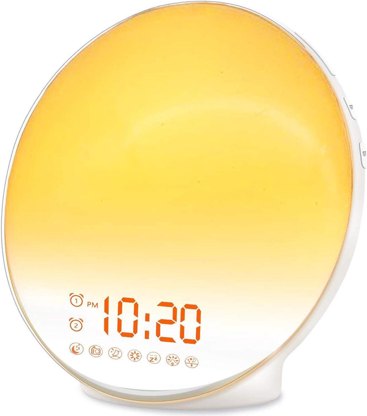 KEHIPI Wake Up Light Sunrise Alarm Clock for Kids, Heavy Sleepers, Bedroom, Upgraded Full Screen with Sunrise Simulation, Sleep Aid, Dual Alarms,FM Radio,Nightlight,14 Colors, 7 Sounds, Ideal for Gift