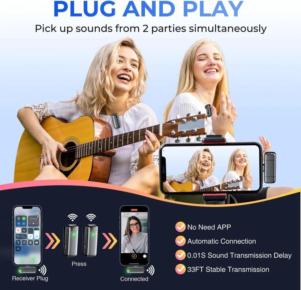 Alt view image 4 of 7 - KEHIPI Mini Wireless Lavalier Lapel Microphone for iPhone, iPad - with 500mAh Charge Case & 30Hrs Playtime, 2 Pack Clip-On Small Mic for Tiktok, YouTube, Podcast, Vlog, Video Recording, Live Streaming