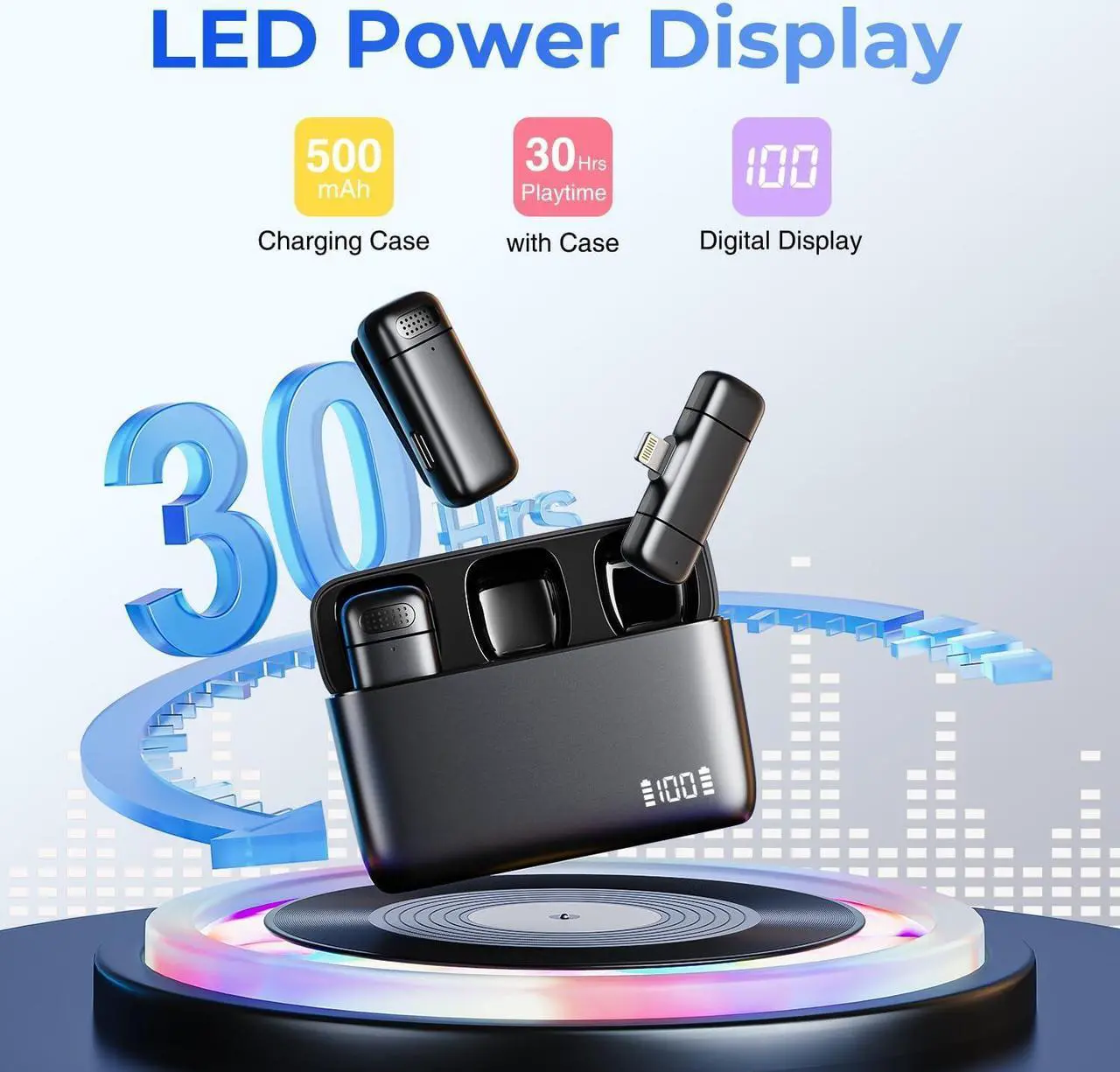 Alt view image 2 of 7 - KEHIPI Mini Wireless Lavalier Lapel Microphone for iPhone, iPad - with 500mAh Charge Case & 30Hrs Playtime, 2 Pack Clip-On Small Mic for Tiktok, YouTube, Podcast, Vlog, Video Recording, Live Streaming