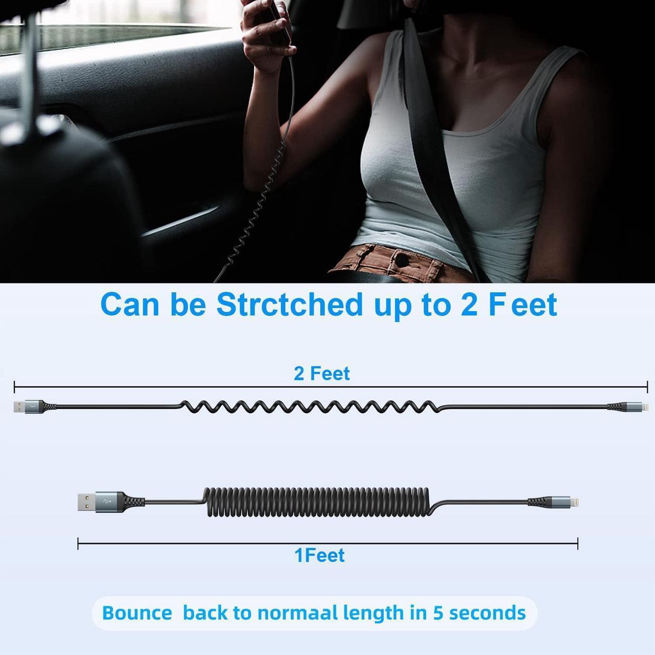 Alt view image 5 of 6 - KEHIPI Coiled Lightning Cable,iPhone Charger Cable 3FT for Car, 2 Pack [Apple MFi Certified] 3 Feet Lightning Cord Compatible with iPhone14/13/12/11 Pro Max/XS MAX/XR/XS/X/8/7/Plus/6S iPad/iPod- Black