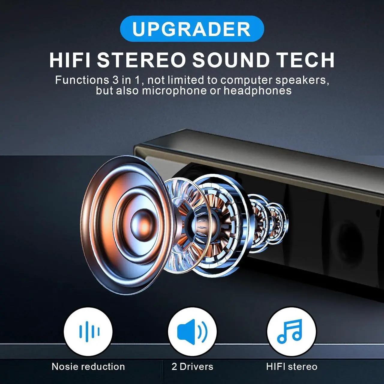 Alt view image 2 of 6 - KEHIPI Computer PC Bluetooth Gaming Soundbar Monitor Speakers USB Powered with Microphone HiFi Stereo &Jack for Headphone Wireless3.5mm AUX Desktop Computer Speakers for Smartphone Tablet Ipad Meeting