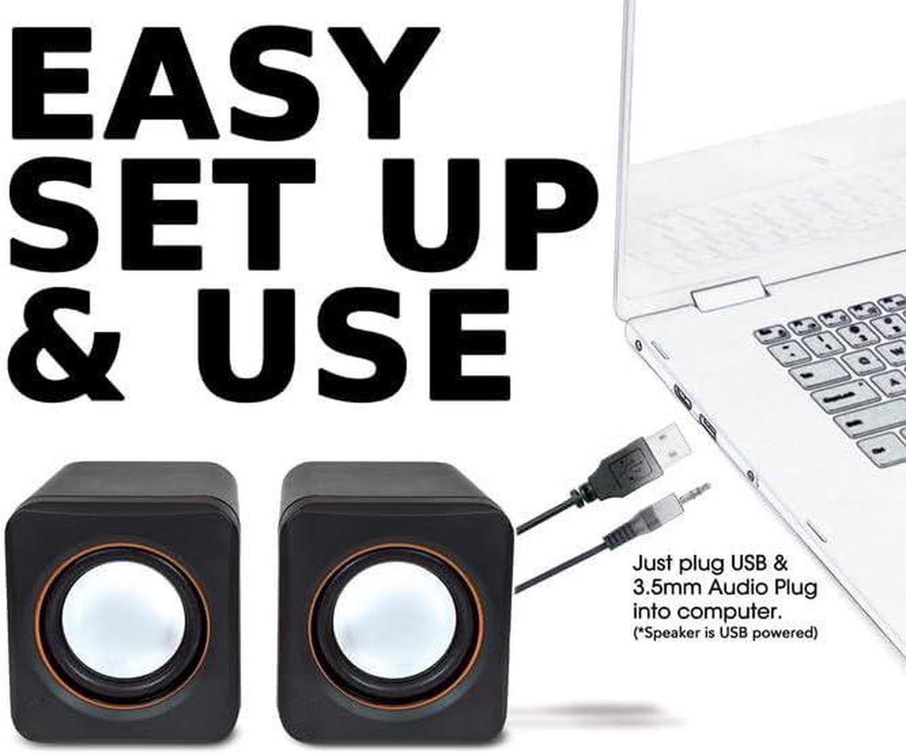 Alt view image 3 of 6 - KEHIPI USB Powered Stereo Speaker System - Small Size - with Volume Control & 3.5 mm Aux Audio Plug to Connect to Laptop, Notebook, Desktop, Computer - 3 Yr Mfg Warranty - Black Orange, 161435