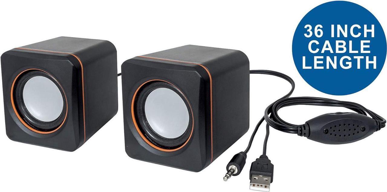 Alt view image 4 of 6 - KEHIPI USB Powered Stereo Speaker System - Small Size - with Volume Control & 3.5 mm Aux Audio Plug to Connect to Laptop, Notebook, Desktop, Computer - 3 Yr Mfg Warranty - Black Orange, 161435