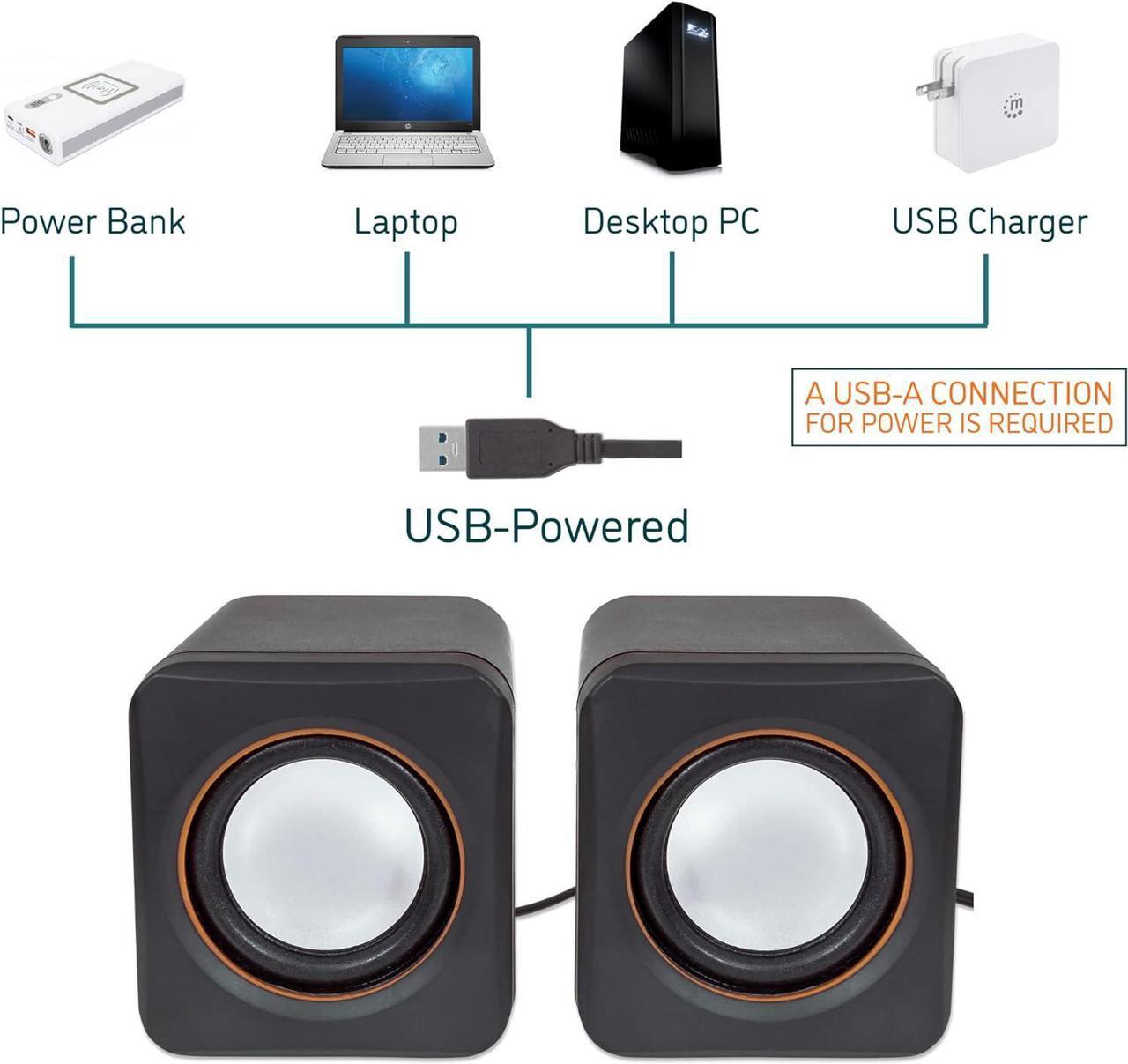 Alt view image 5 of 6 - KEHIPI USB Powered Stereo Speaker System - Small Size - with Volume Control & 3.5 mm Aux Audio Plug to Connect to Laptop, Notebook, Desktop, Computer - 3 Yr Mfg Warranty - Black Orange, 161435