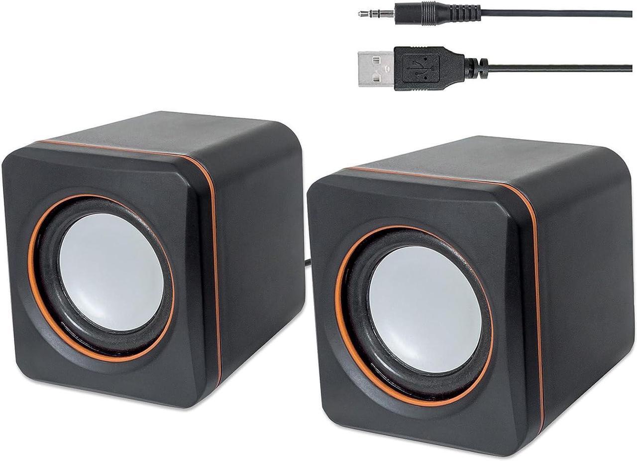 Main image of KEHIPI USB Powered Stereo Speaker System - Small Size - with Volume Control & 3.5 mm Aux Audio Plug to Connect to Laptop, Notebook, Desktop, Computer - 3 Yr Mfg Warranty - Black Orange, 161435