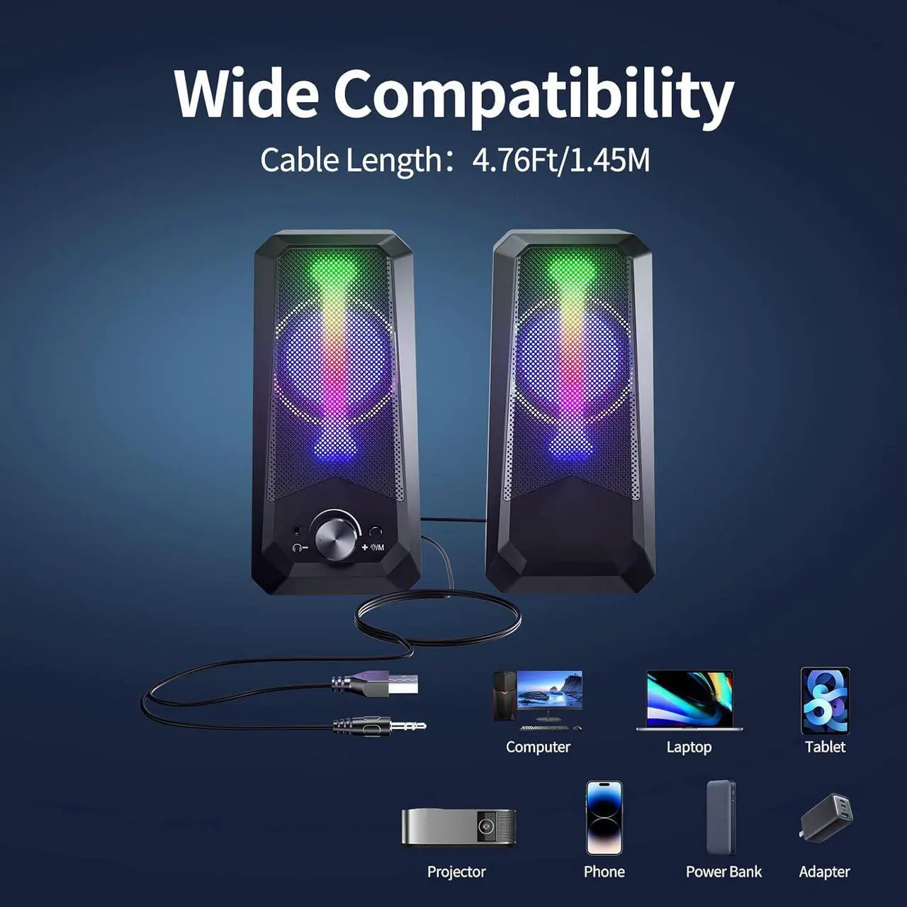 Alt view image 5 of 7 - KEHIPI Computer Speakers HiFi Stereo Sound - 2.0 Channel RGB Desktop Speakers PC Speaker with Bluetooth Volume Control USB Powered 3.5mm AUX-in Audio System
