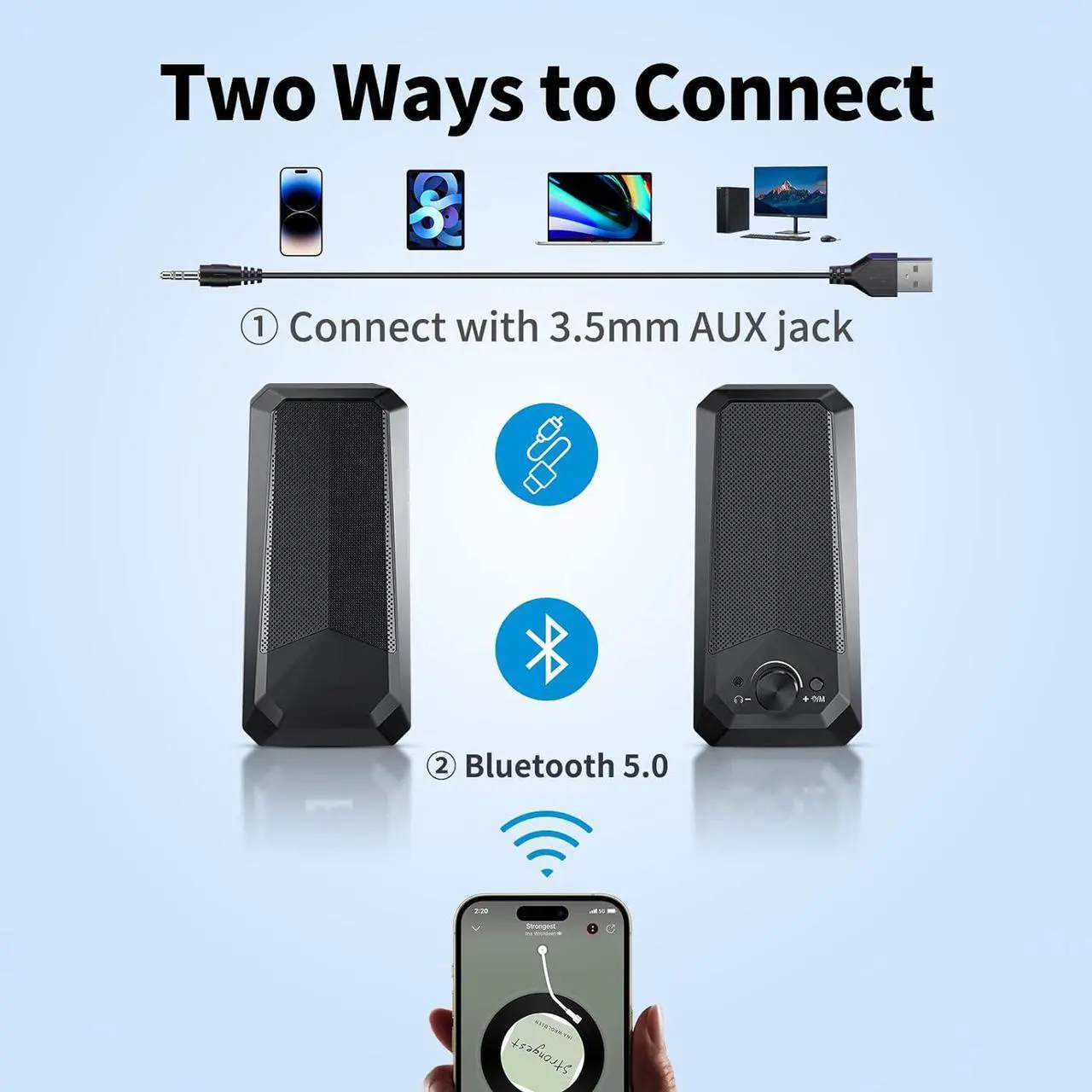 Alt view image 6 of 7 - KEHIPI Computer Speakers HiFi Stereo Sound - 2.0 Channel RGB Desktop Speakers PC Speaker with Bluetooth Volume Control USB Powered 3.5mm AUX-in Audio System