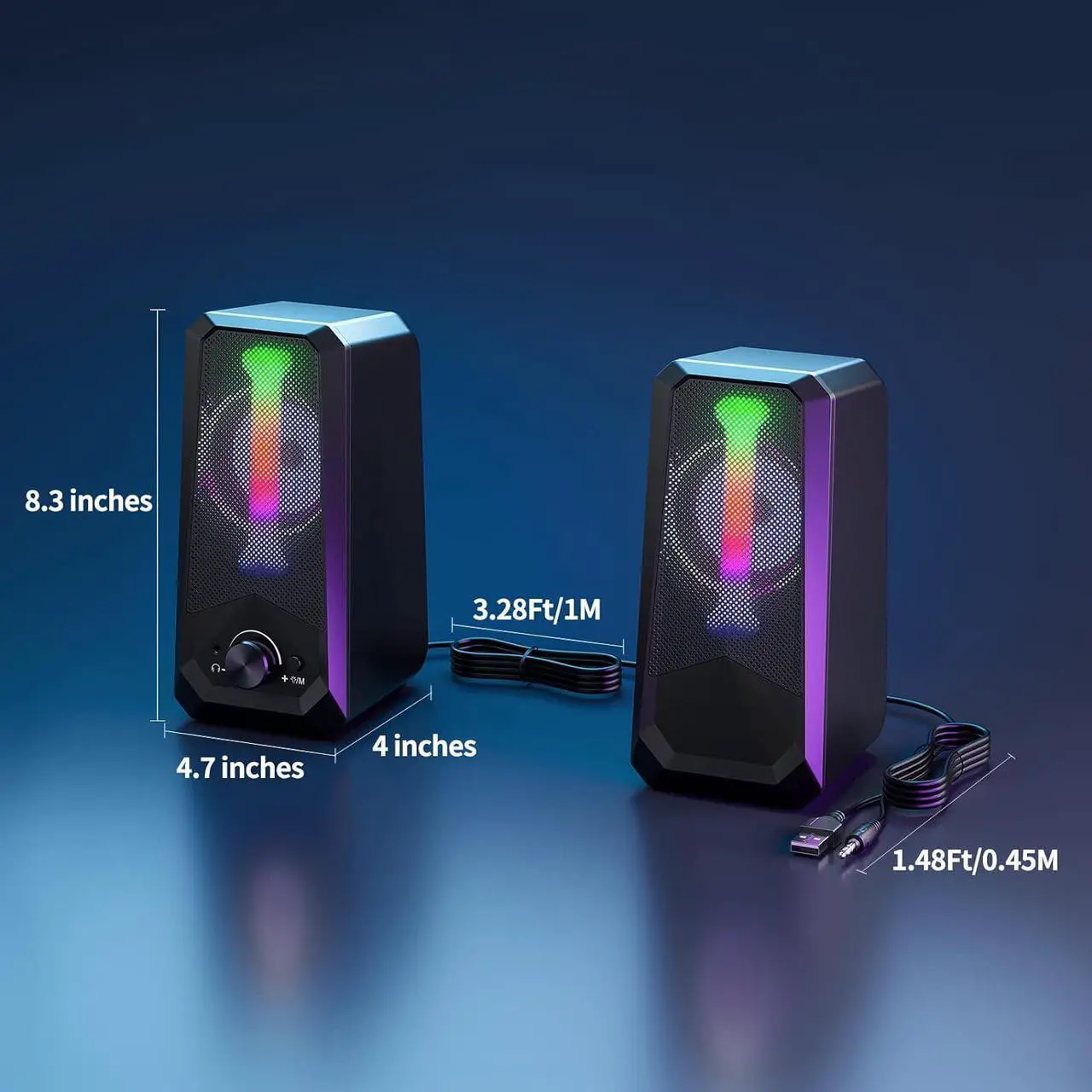 Alt view image 7 of 7 - KEHIPI Computer Speakers HiFi Stereo Sound - 2.0 Channel RGB Desktop Speakers PC Speaker with Bluetooth Volume Control USB Powered 3.5mm AUX-in Audio System