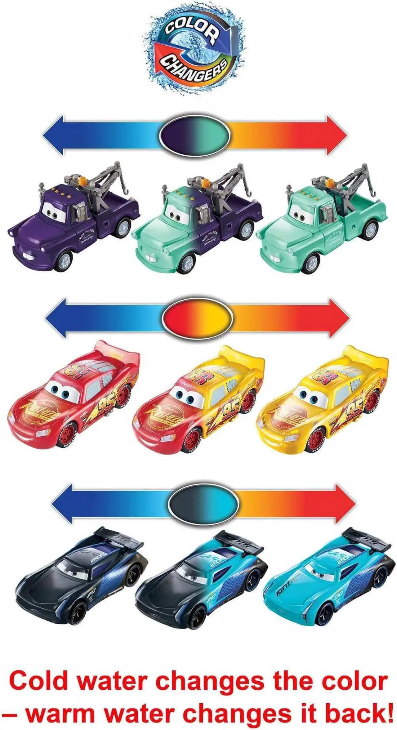 Alt view image 3 of 4 - Disney Pixar Cars Color Changers Lightning Mcqueen, Mater & Jackson Storm - 3 Pack