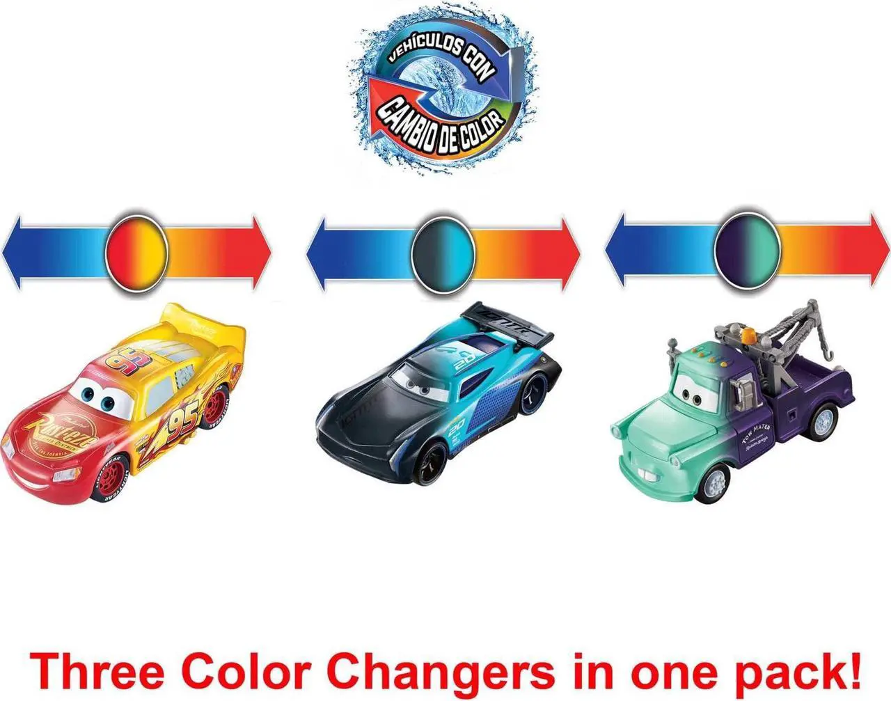 Alt view image 4 of 4 - Disney Pixar Cars Color Changers Lightning Mcqueen, Mater & Jackson Storm - 3 Pack
