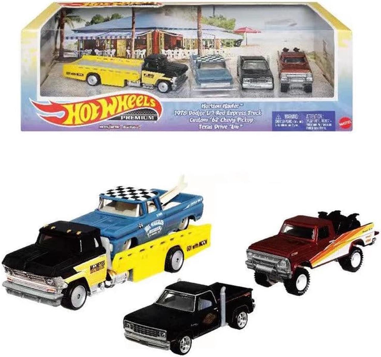 Hot Wheels Premium Horizon Hauler Set Garage Dodge Red Express Truck Custom Chevy Pickup Texas Drive Ford Truck Car Toy