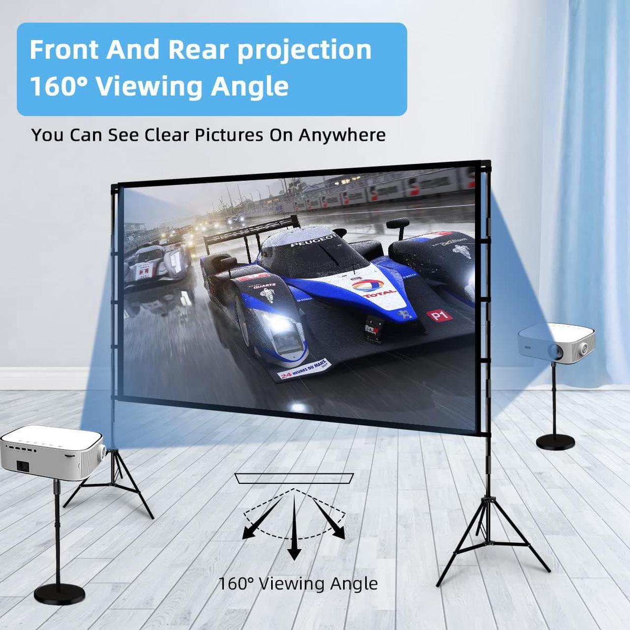 Alt view image 5 of 6 - Projector Screen with Stand,Towond 100 inch Portable Projection Screen, Indoor Outdoor Screen 16:9 4K HD Rear Front Movie Screen with Carry Bag Wrinkle-Free Design for Home Theater Backyard Cinema