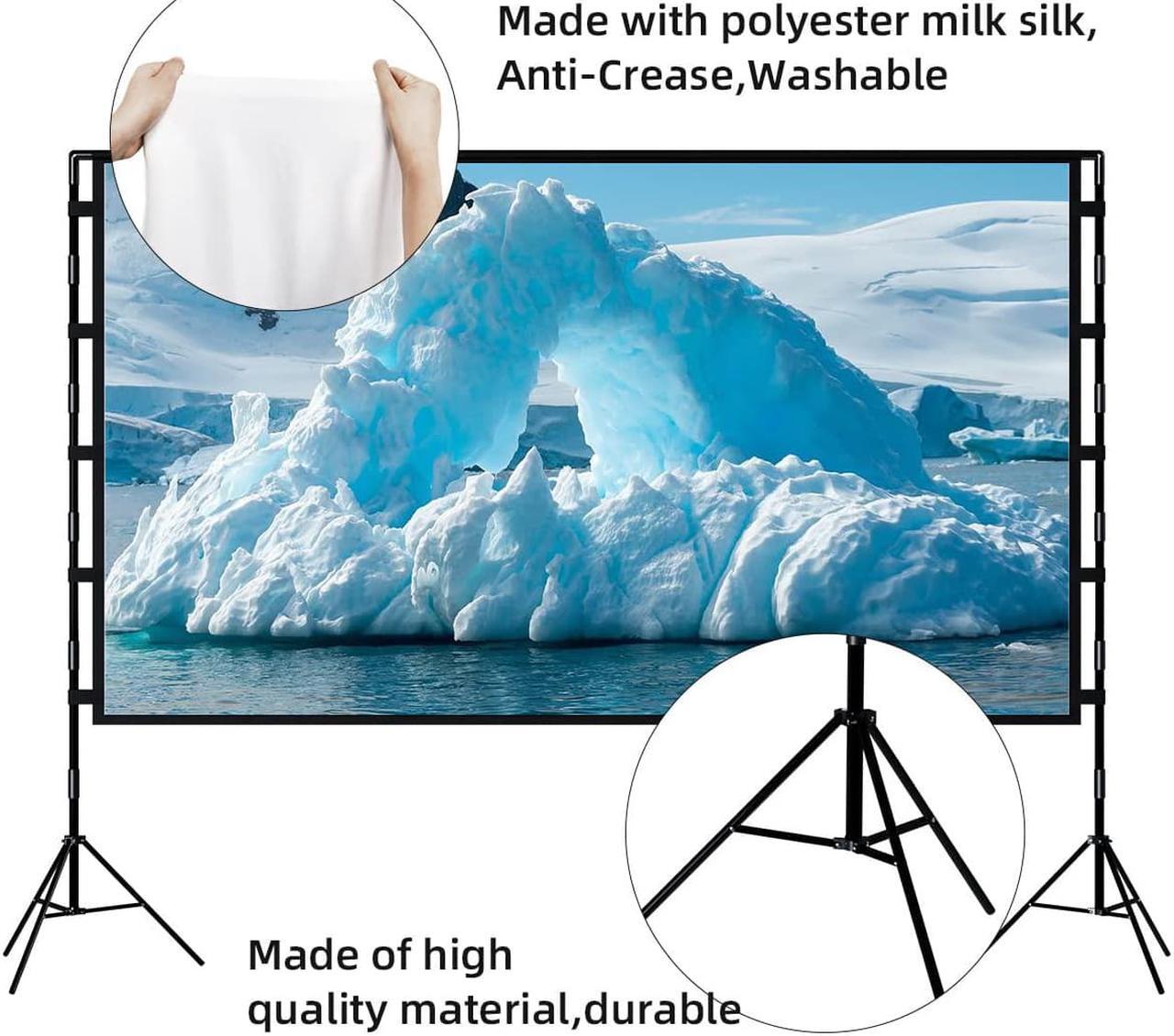 Alt view image 6 of 6 - Projector Screen with Stand,Towond 100 inch Portable Projection Screen, Indoor Outdoor Screen 16:9 4K HD Rear Front Movie Screen with Carry Bag Wrinkle-Free Design for Home Theater Backyard Cinema