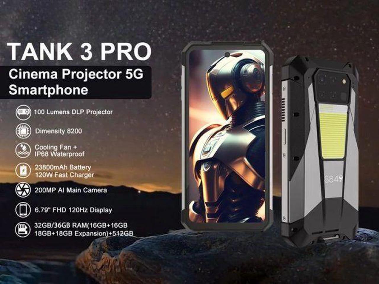 Alt view image 2 of 2 - Unihertz Tank 3 Pro 5G 6.79" 16RAM/512GB 200MP 23800mAh Projector