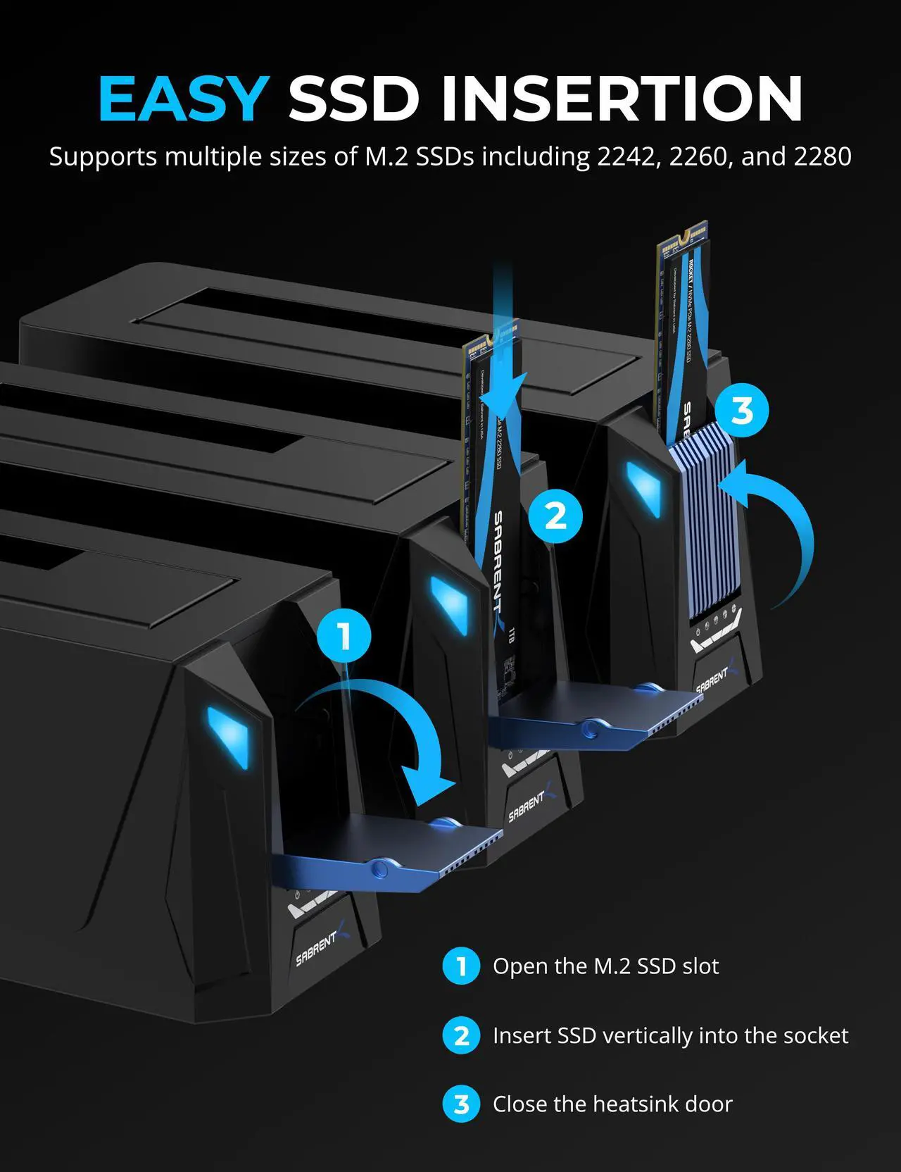 Alt view image 3 of 6 - SABRENT USB C Docking Station for M.2 PCIe/NVMe and SATA 2.5/3.5-Inch SSD & HDD with Offline Cloning (DS-UNHC)