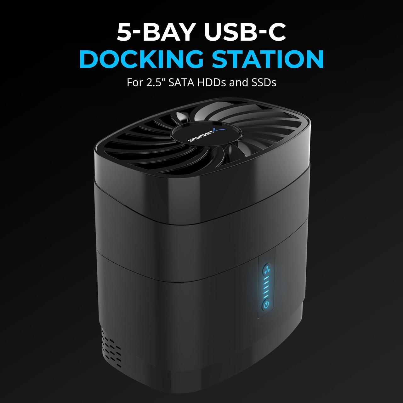 Alt view image 2 of 7 - SABRENT 5-Bay USB-C Docking Station for 2.5 SATA HDDs and SSDs with Built-in Cooling Fan (DS-5R15)