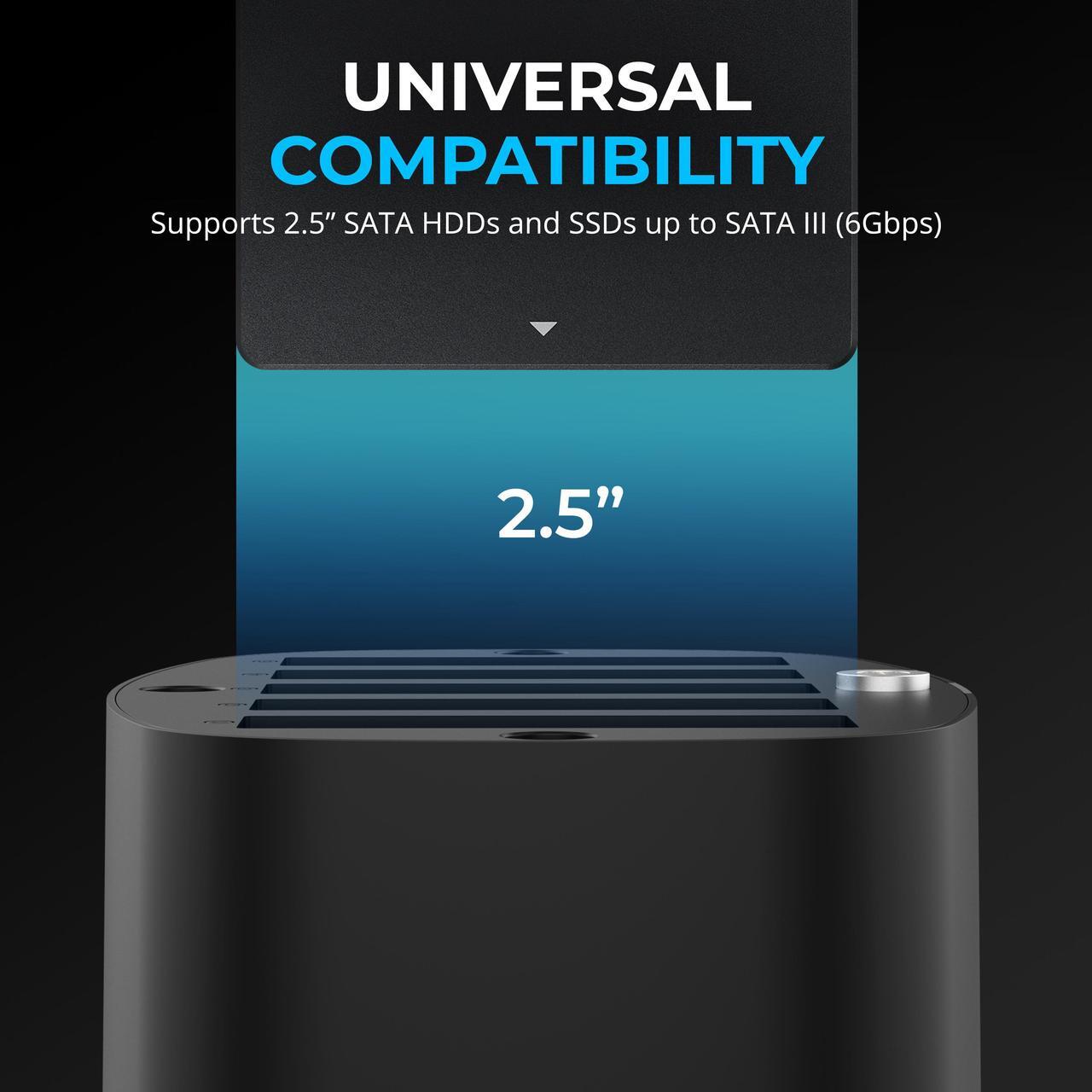 Alt view image 4 of 7 - SABRENT 5-Bay USB-C Docking Station for 2.5 SATA HDDs and SSDs with Built-in Cooling Fan (DS-5R15)