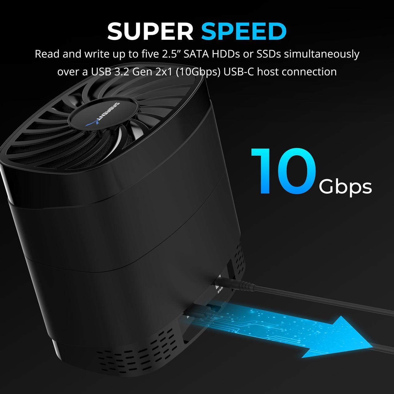 Alt view image 6 of 7 - SABRENT 5-Bay USB-C Docking Station for 2.5 SATA HDDs and SSDs with Built-in Cooling Fan (DS-5R15)