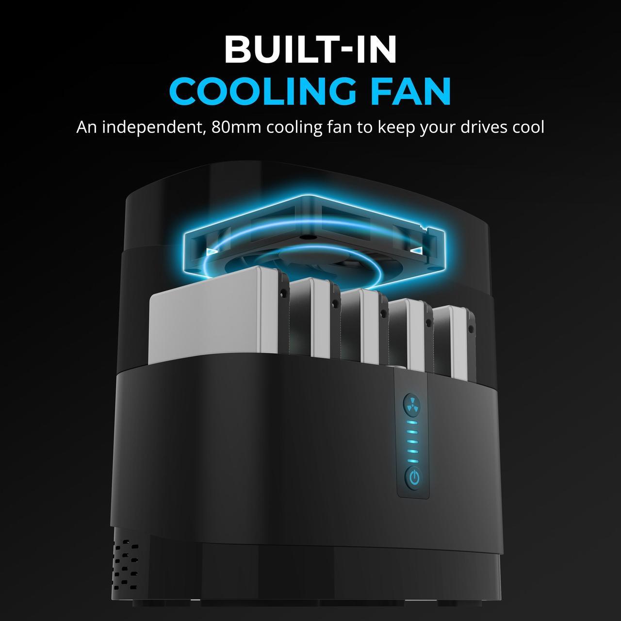 Alt view image 7 of 7 - SABRENT 5-Bay USB-C Docking Station for 2.5 SATA HDDs and SSDs with Built-in Cooling Fan (DS-5R15)