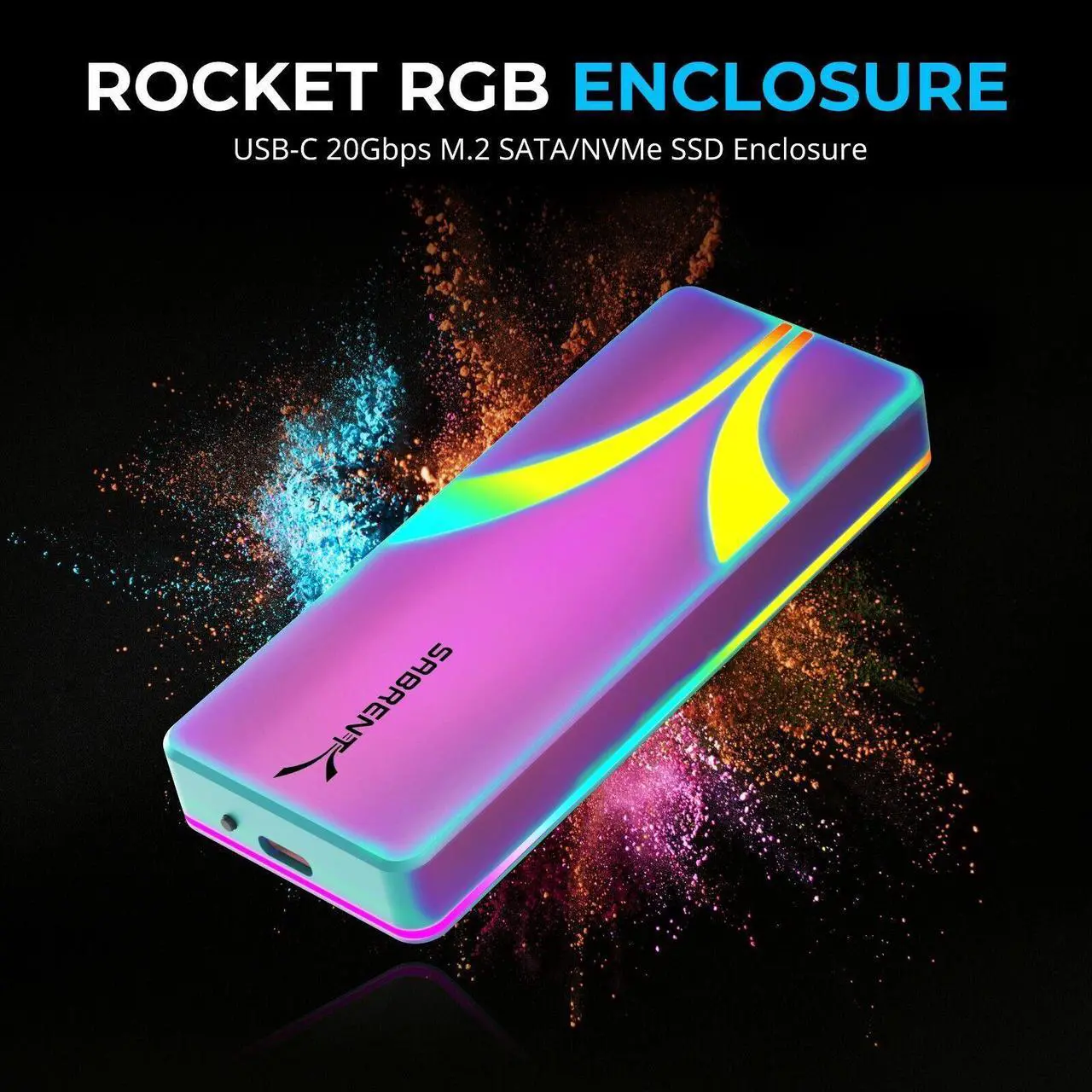 Alt view image 2 of 6 - SABRENT Rocket RGB USB C 20Gbps M.2 SATA/NVMe SSD Enclosure - Special Edition (EC-RGBC)