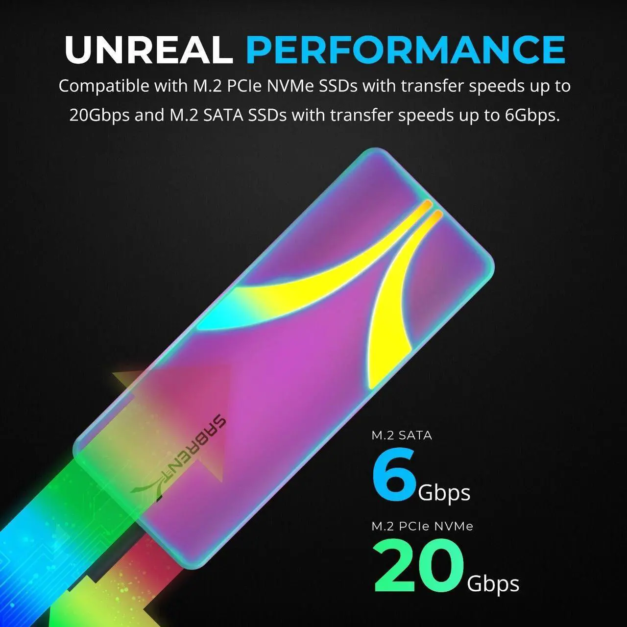 Alt view image 3 of 6 - SABRENT Rocket RGB USB C 20Gbps M.2 SATA/NVMe SSD Enclosure - Special Edition (EC-RGBC)
