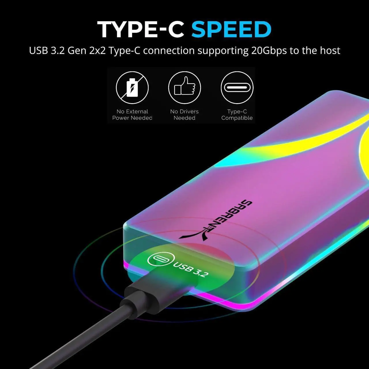 Alt view image 4 of 6 - SABRENT Rocket RGB USB C 20Gbps M.2 SATA/NVMe SSD Enclosure - Special Edition (EC-RGBC)