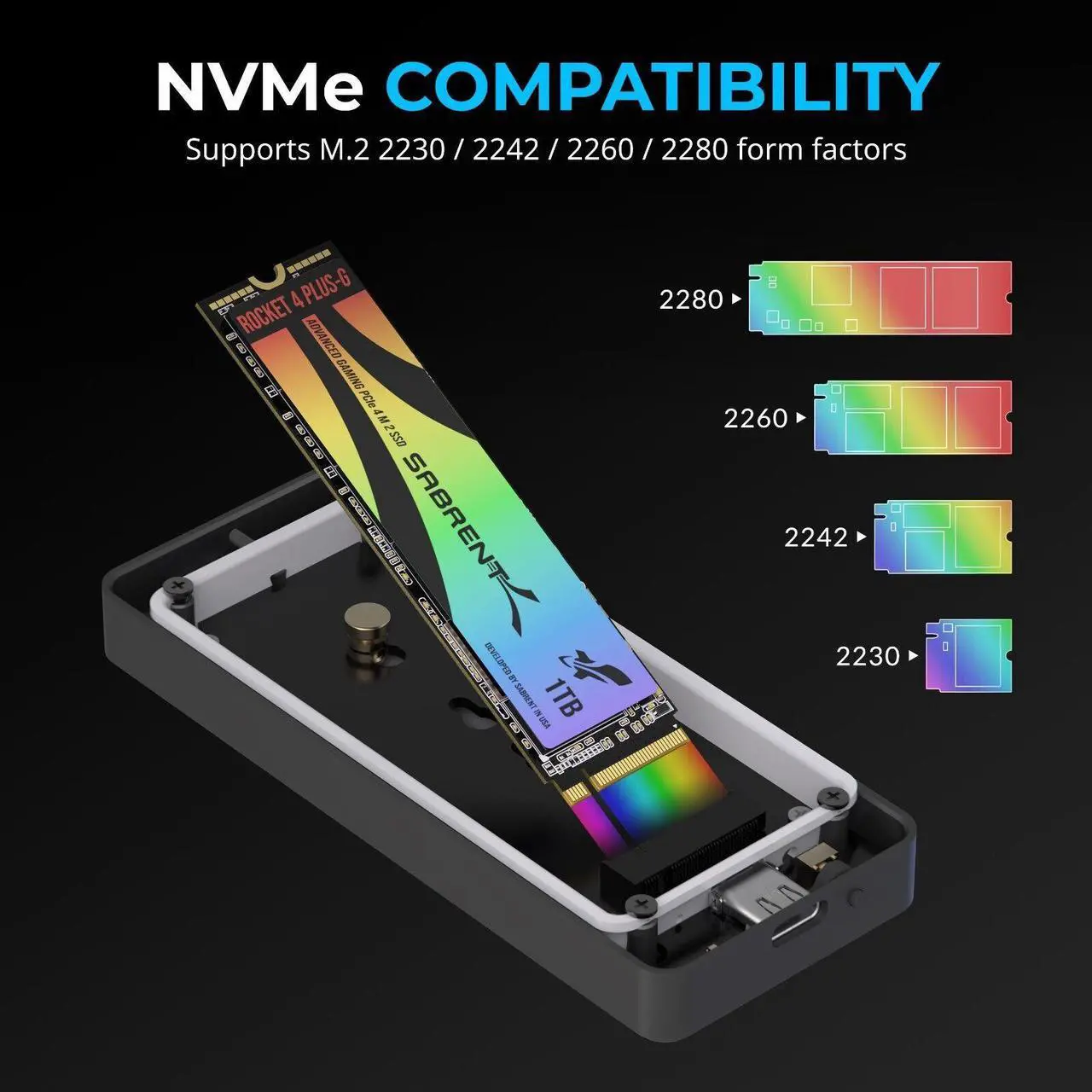 Alt view image 5 of 6 - SABRENT Rocket RGB USB C 20Gbps M.2 SATA/NVMe SSD Enclosure - Special Edition (EC-RGBC)