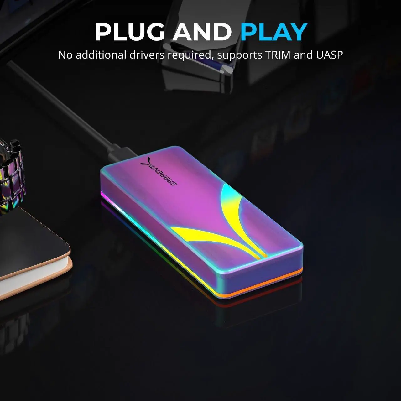 Alt view image 6 of 6 - SABRENT Rocket RGB USB C 20Gbps M.2 SATA/NVMe SSD Enclosure - Special Edition (EC-RGBC)
