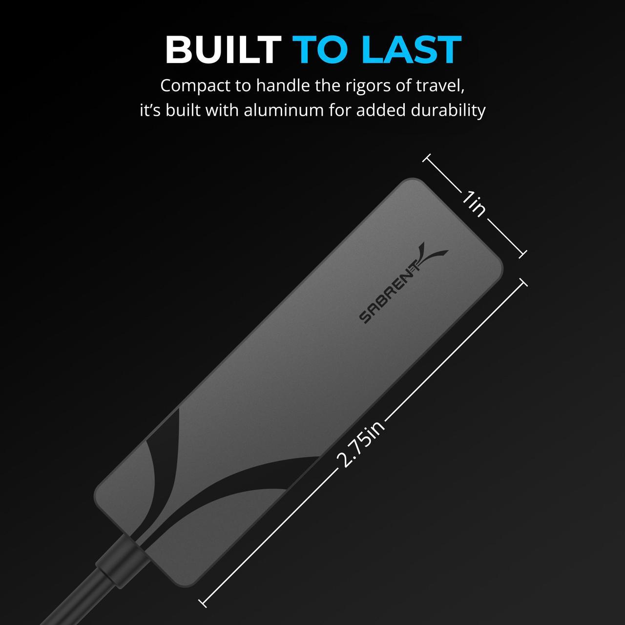 Alt view image 3 of 7 - SABRENT USB Type-C to 5G Ethernet LAN Adapter  Aluminum Body, 5Gbps Multi-Gig LAN Speeds, Backward Compatible with 1GbE/2.5GbE, Bus-Powered, Durable, Plug-and-Play for USB-C Devices (NT-C5GA)