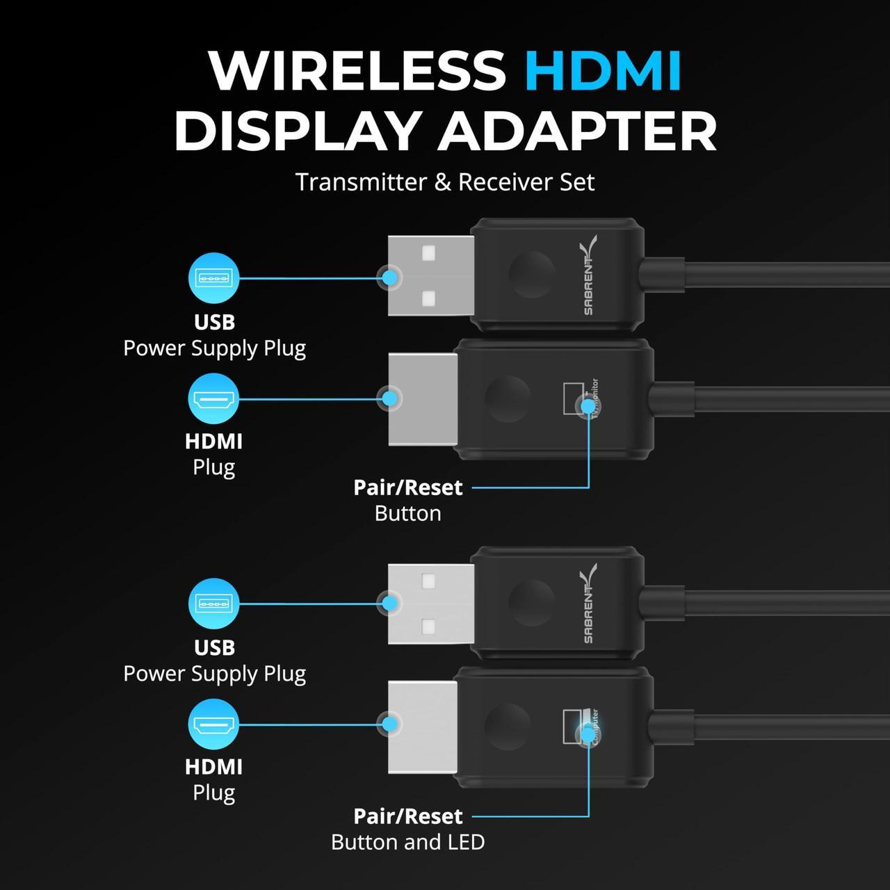 Alt view image 7 of 7 - SABRENT -Wireless HDMI Transmitter and Receiver -100ft/30m, Seamless FHD Quality (1080p@60Hz) Plug-and-Play - Stream Video & Audio From PC, Laptop to TV, Projectors, and More (DA-H1R1)