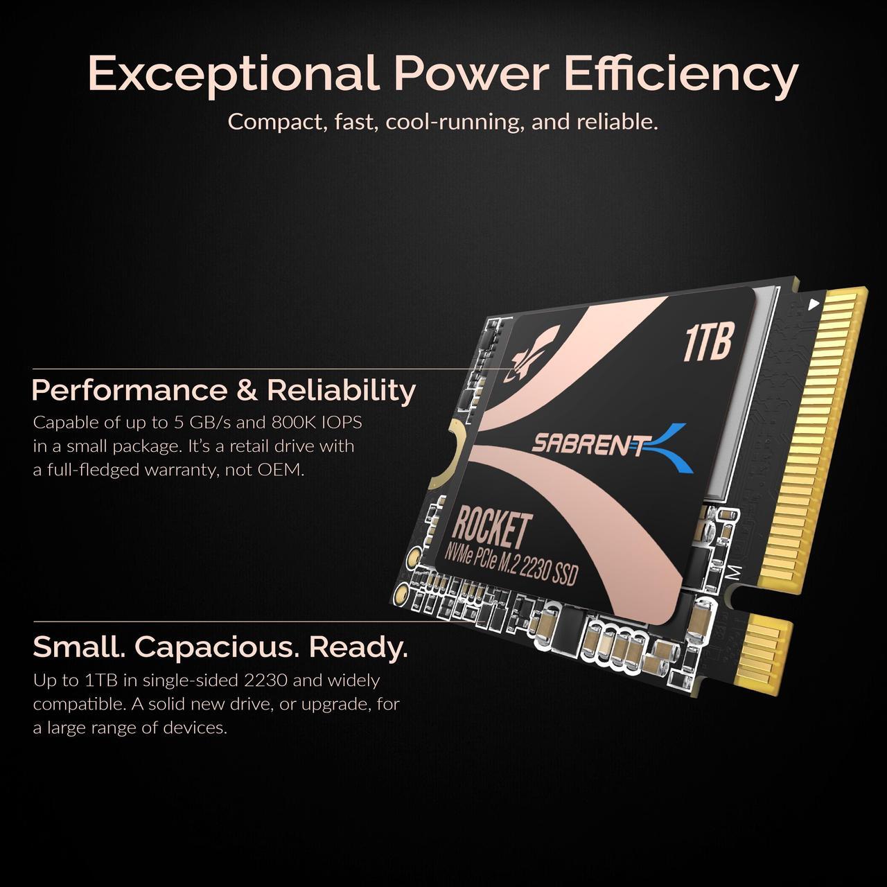 Alt view image 6 of 9 - SABRENT Rocket 2230 NVMe 4.0 1TB High Performance PCIe 4.0 M.2 2230 SSD [SB-2130-1TB]