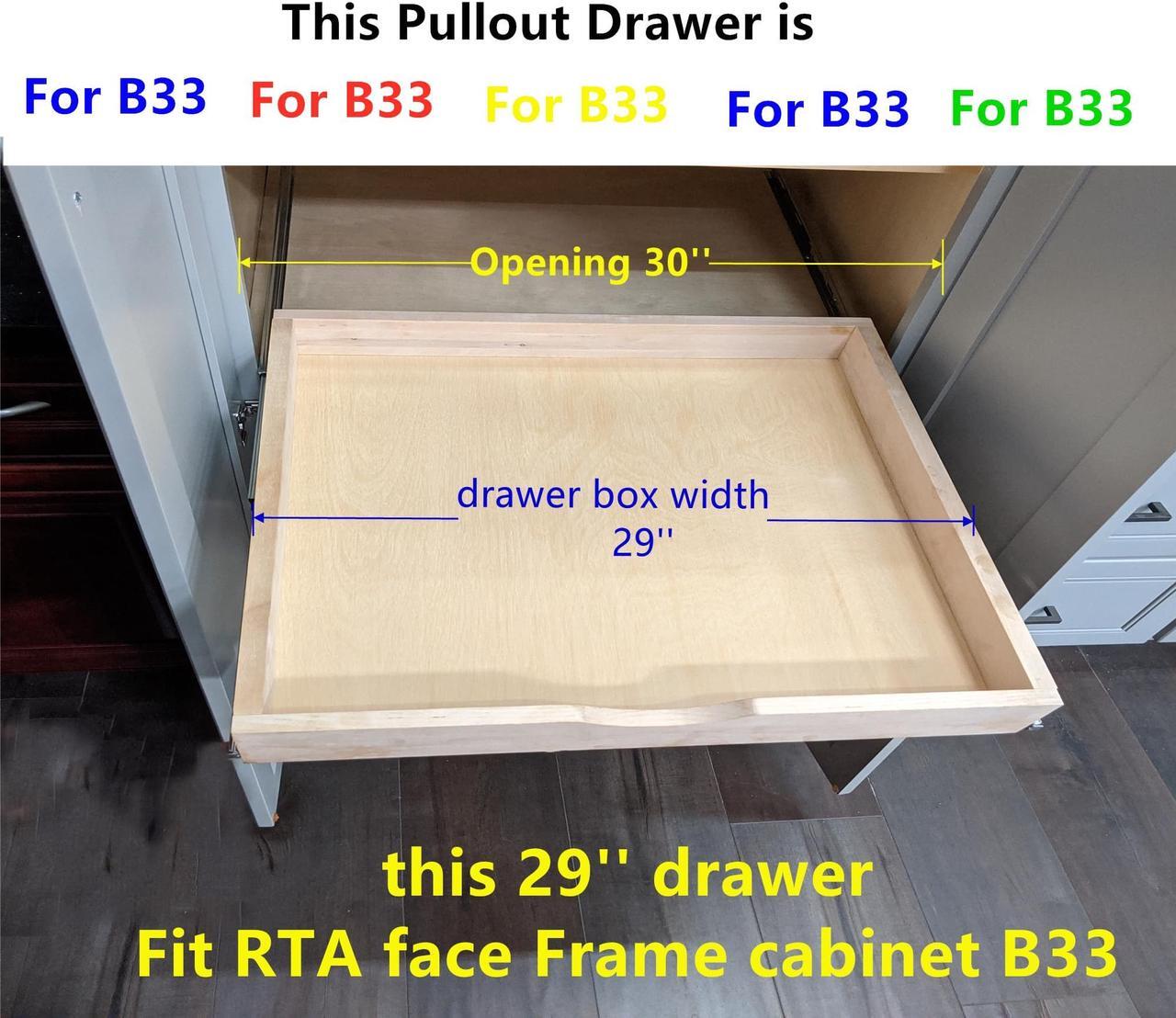 Alt view image 2 of 5 - 29'' Width Cabinet Roll Out Tray Wood Pull Out Tray Drawer Box Kitchen Cabinet Organizer, Cabinet Slide Out Shelves, Include Side Mount Drawer Tracks Glides Wood Spacers -DIY (Fit RTA Face Frame B33)