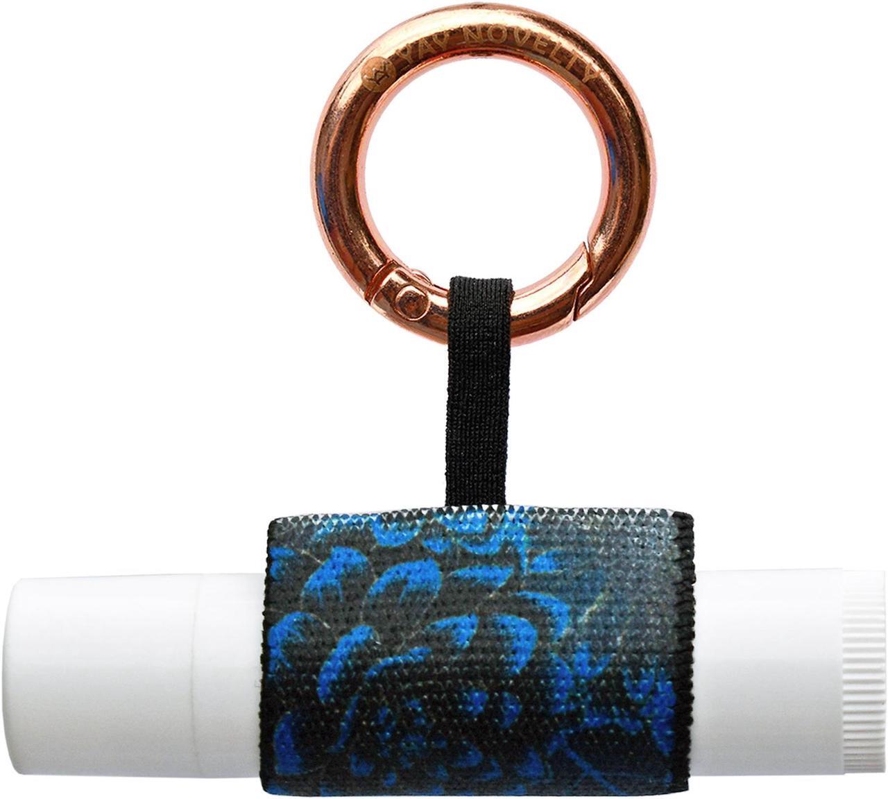 Main image of Chapstick Holder with Carabiner Keychain, Lipstick Holder, Lip Gloss Holder, Stylish Lip Balm Holder Keychain-Midnight Blue Flower