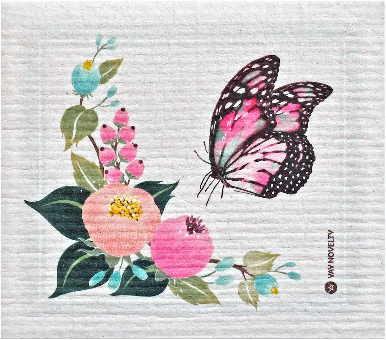 Main image of Reusable Swedish Dishcloth, Set of 3 Eco-Friendly Designer Cleaning Sponge Cloth - Butterfly