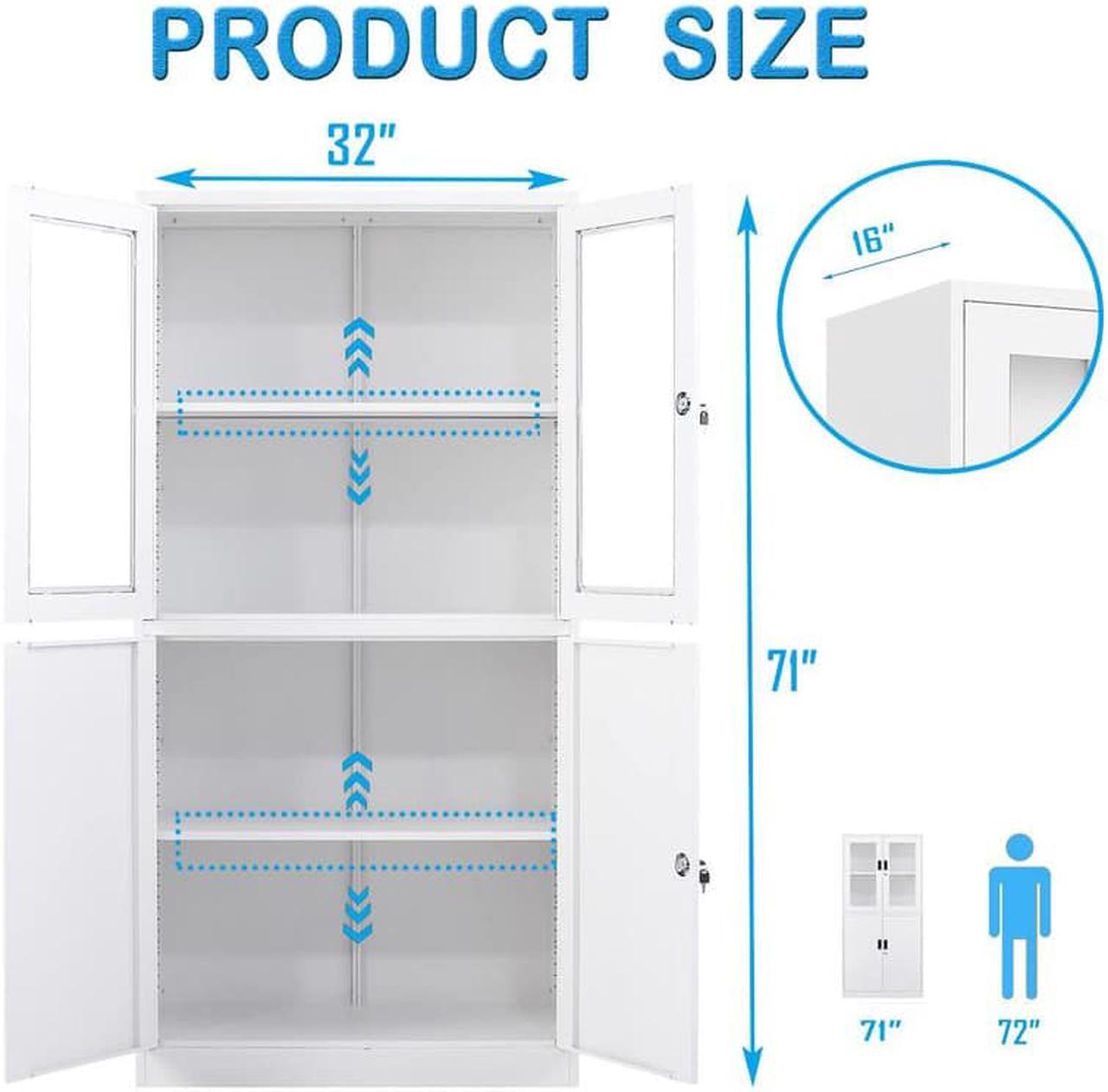 Alt view image 3 of 7 - Storage Cabinet with Doors and Shelves, 71" Steel Locker Acrylic Glass Door with Lock, for School Home Office