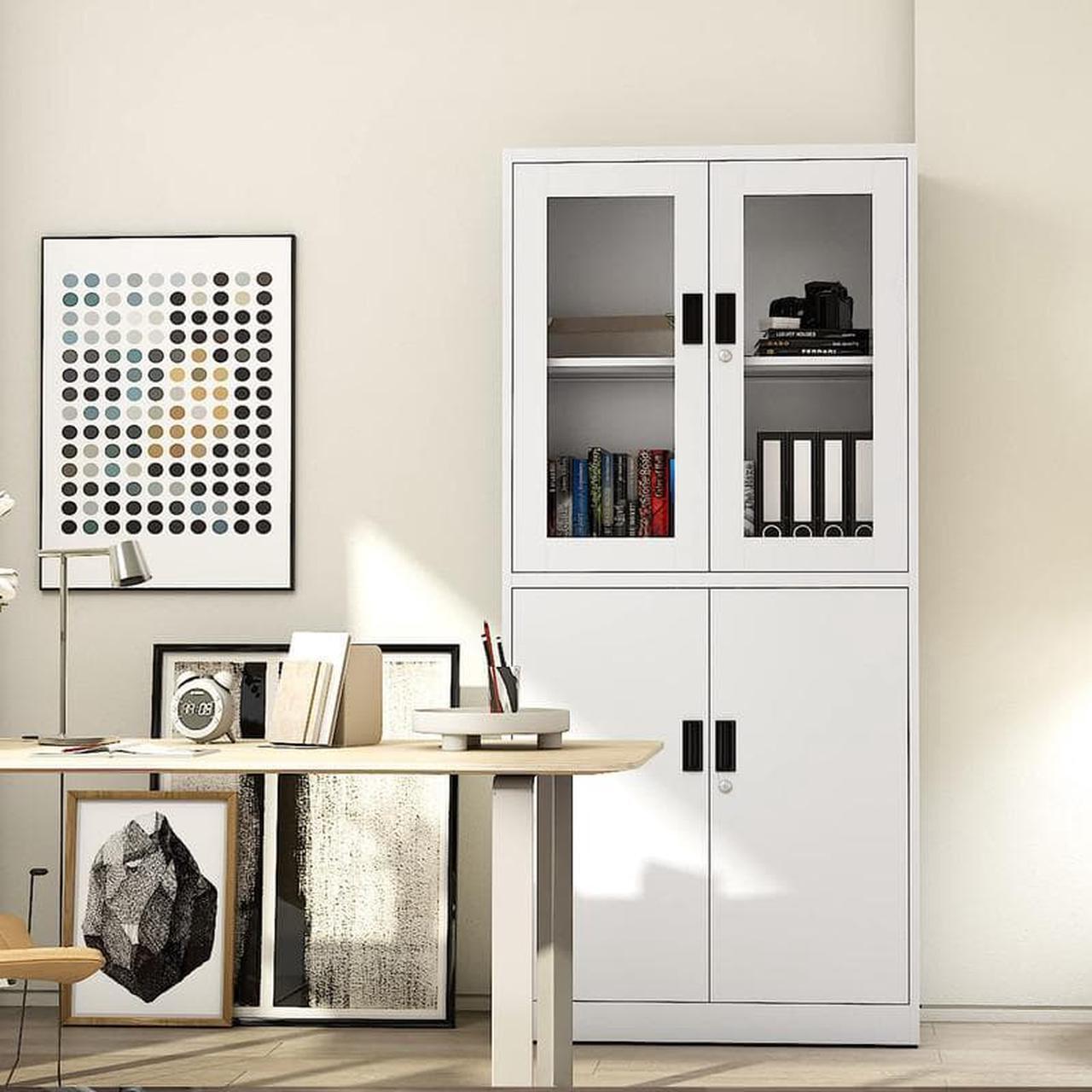 Alt view image 2 of 7 - Storage Cabinet with Doors and Shelves, 71" Steel Locker Acrylic Glass Door with Lock, for School Home Office