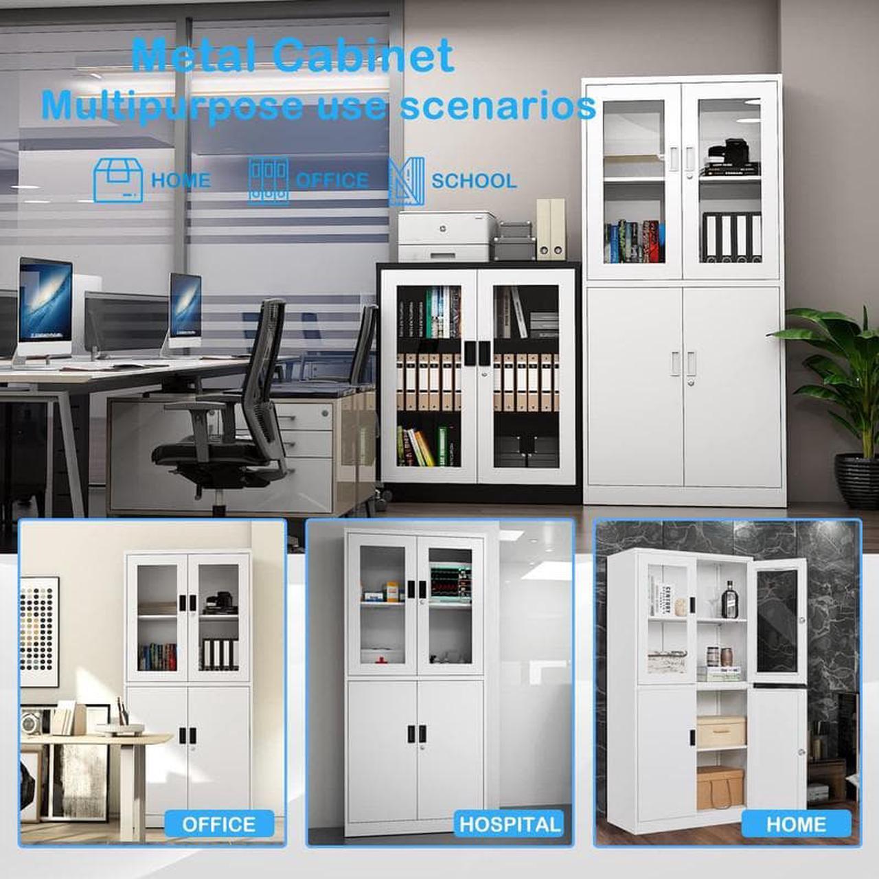 Alt view image 4 of 7 - Storage Cabinet with Doors and Shelves, 71" Steel Locker Acrylic Glass Door with Lock, for School Home Office