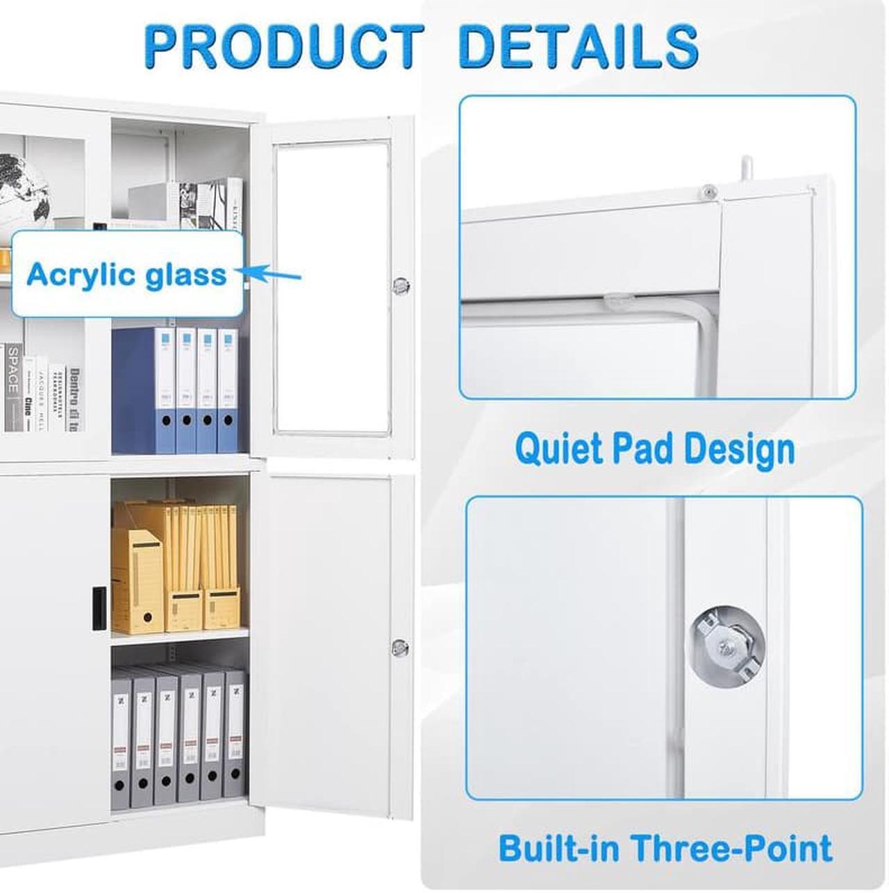 Alt view image 6 of 7 - Storage Cabinet with Doors and Shelves, 71" Steel Locker Acrylic Glass Door with Lock, for School Home Office